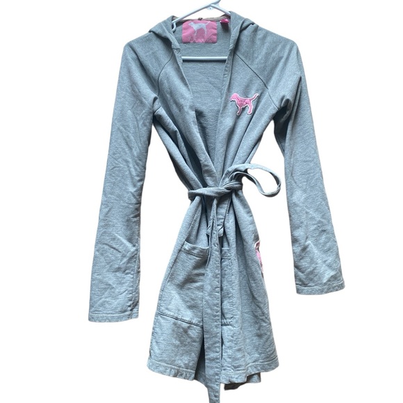 VS PINK XS/S grey hooded robe with pink/white lettering on butt - Picture 2 of 3